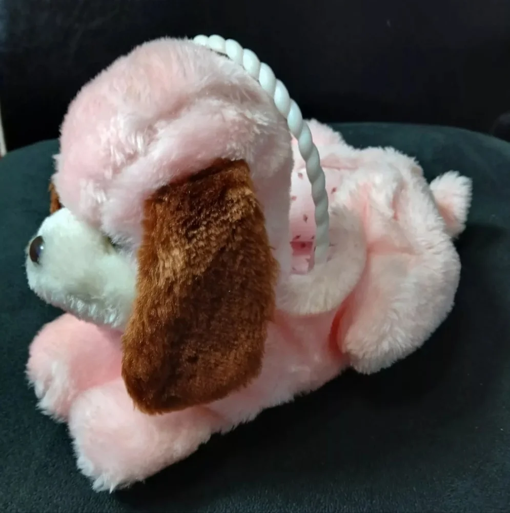 Vintage‎ House Of Lloyd Pink Puppy Dog Stuffed Plush Floral Inside Basket Rare